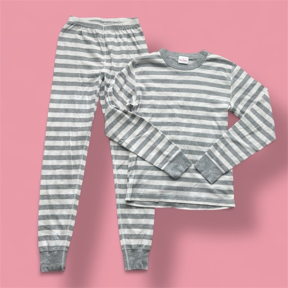 Hanna Andersson Adult Women’s Gray + White Striped Long John Pajama Set Size XS